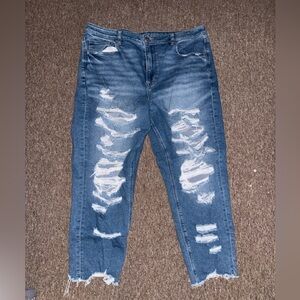 American Eagle Ripped Blue Ankle Jeans